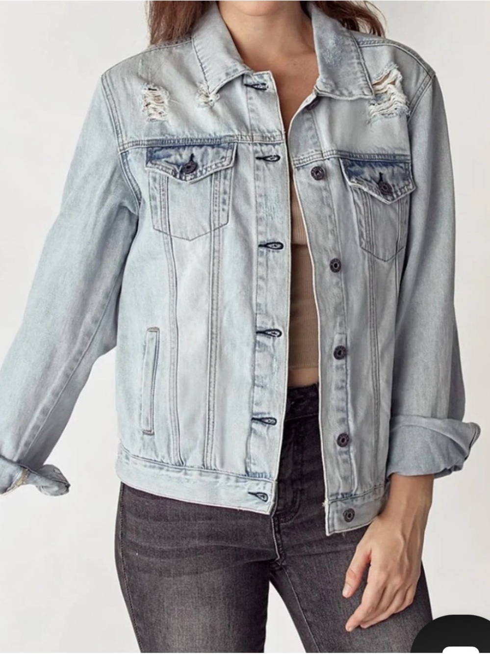 Mudd Distressed Light Blue Denim Jacket – Size Small, Great Condition